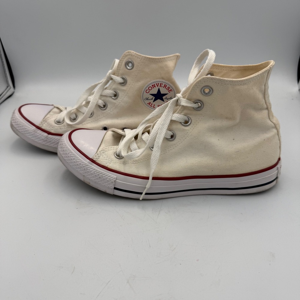 Converse High Top Sneakers in Off-White with Red Trim